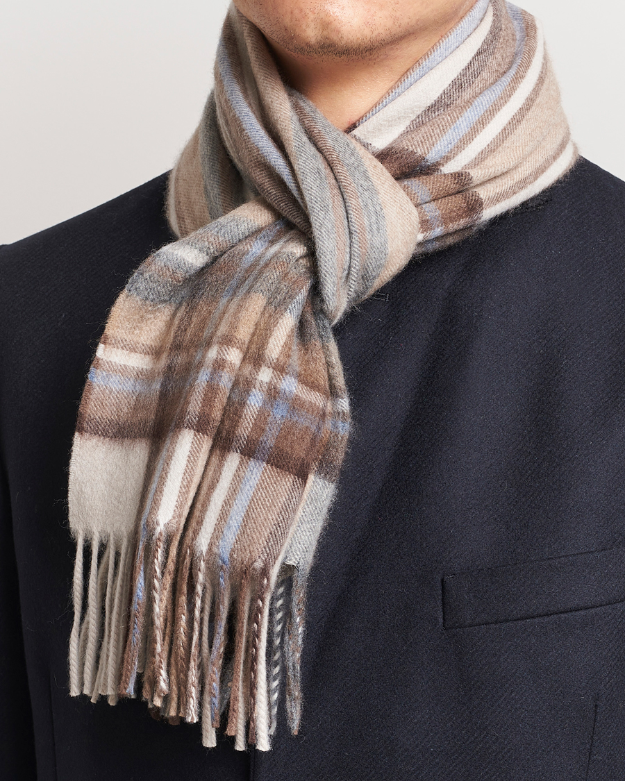 Uomini | Begg & Co Striped/Checked Cashmere Scarf 30*160cm Natural Jean | Begg & Co | Striped/Checked Cashmere Scarf 30*160cm Natural Jean