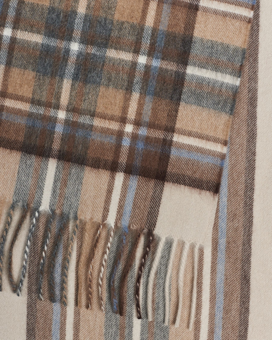 Uomini | Begg & Co Striped/Checked Cashmere Scarf 30*160cm Natural Jean | Begg & Co | Striped/Checked Cashmere Scarf 30*160cm Natural Jean