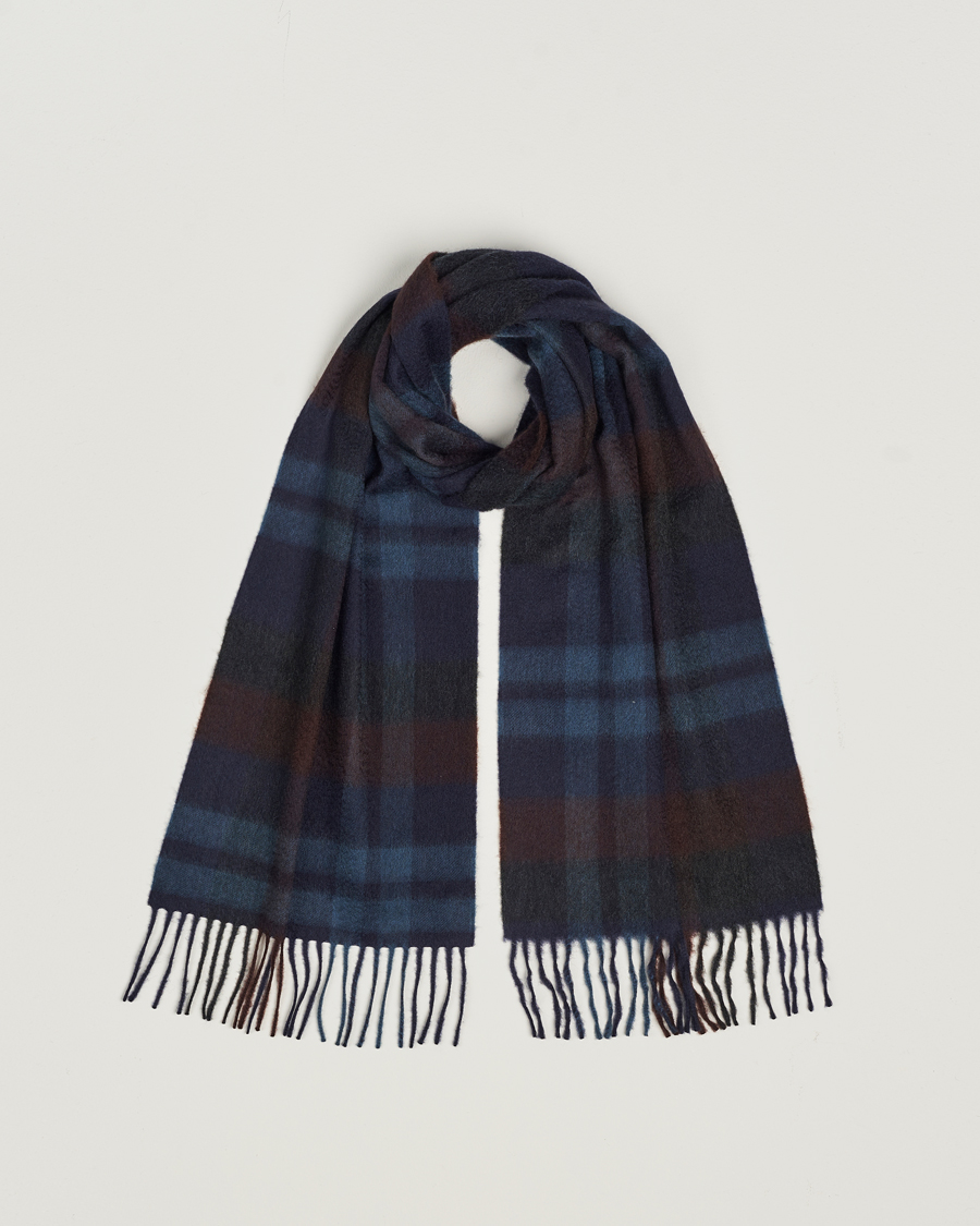 Uomini | Begg & Co Checked Cashmere Scarf 30*160cm Navy Slate | Begg & Co | Checked Cashmere Scarf 30*160cm Navy Slate