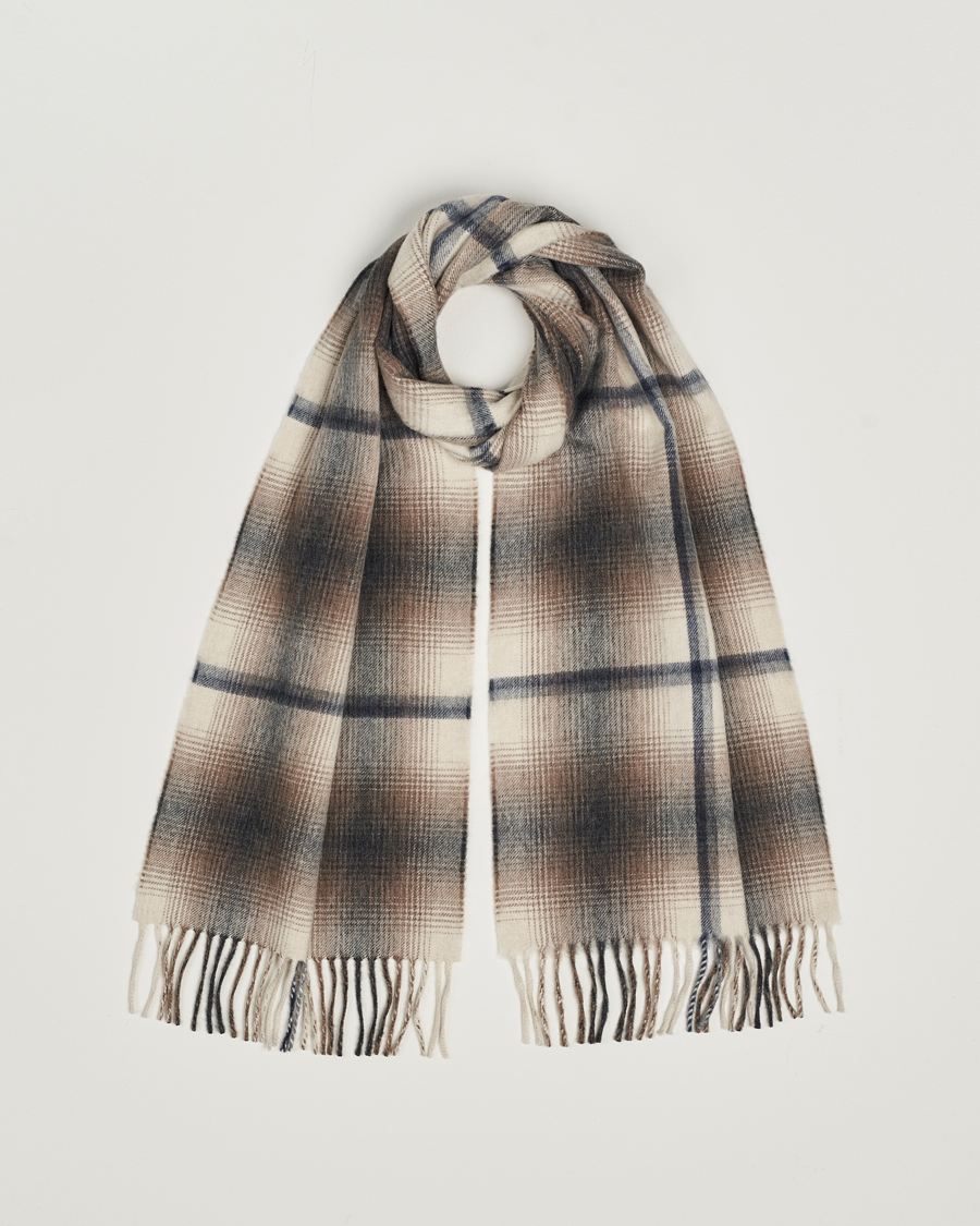 Uomini | Begg & Co Wool/Cashmere Shadow Check Scarf 32*180cm Natural Grey | Begg & Co | Wool/Cashmere Shadow Check Scarf 32*180cm Natural Grey