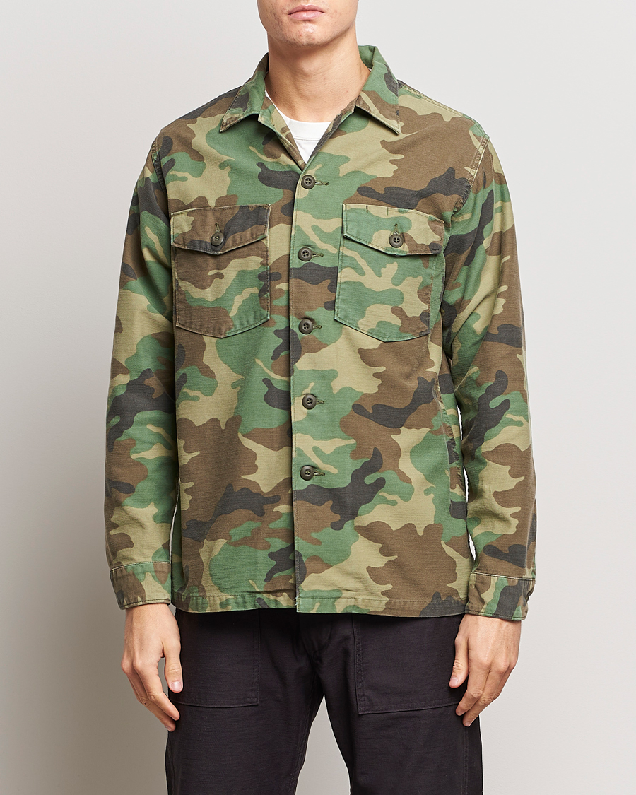 Uomini | Camicie | orSlow | Cotton Sateen US Army Overshirt Woodland Camo
