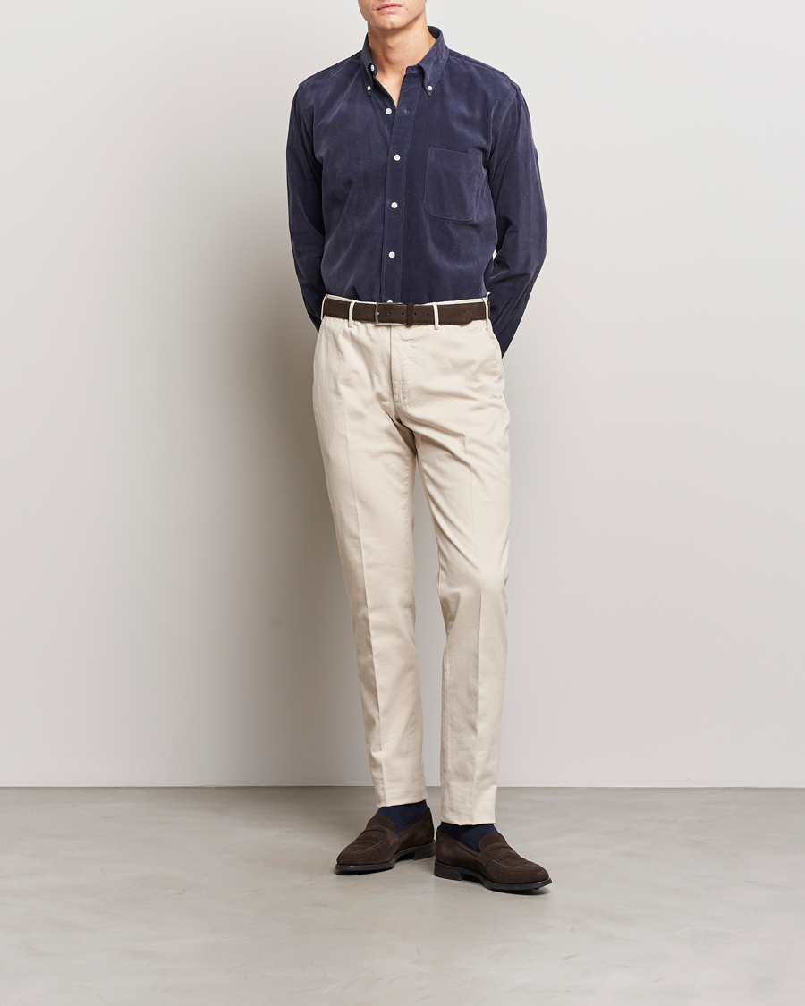 Uomini | Camicie | Kamakura Shirts | Vintage Ivy Japanese Corduroy Shirt Navy