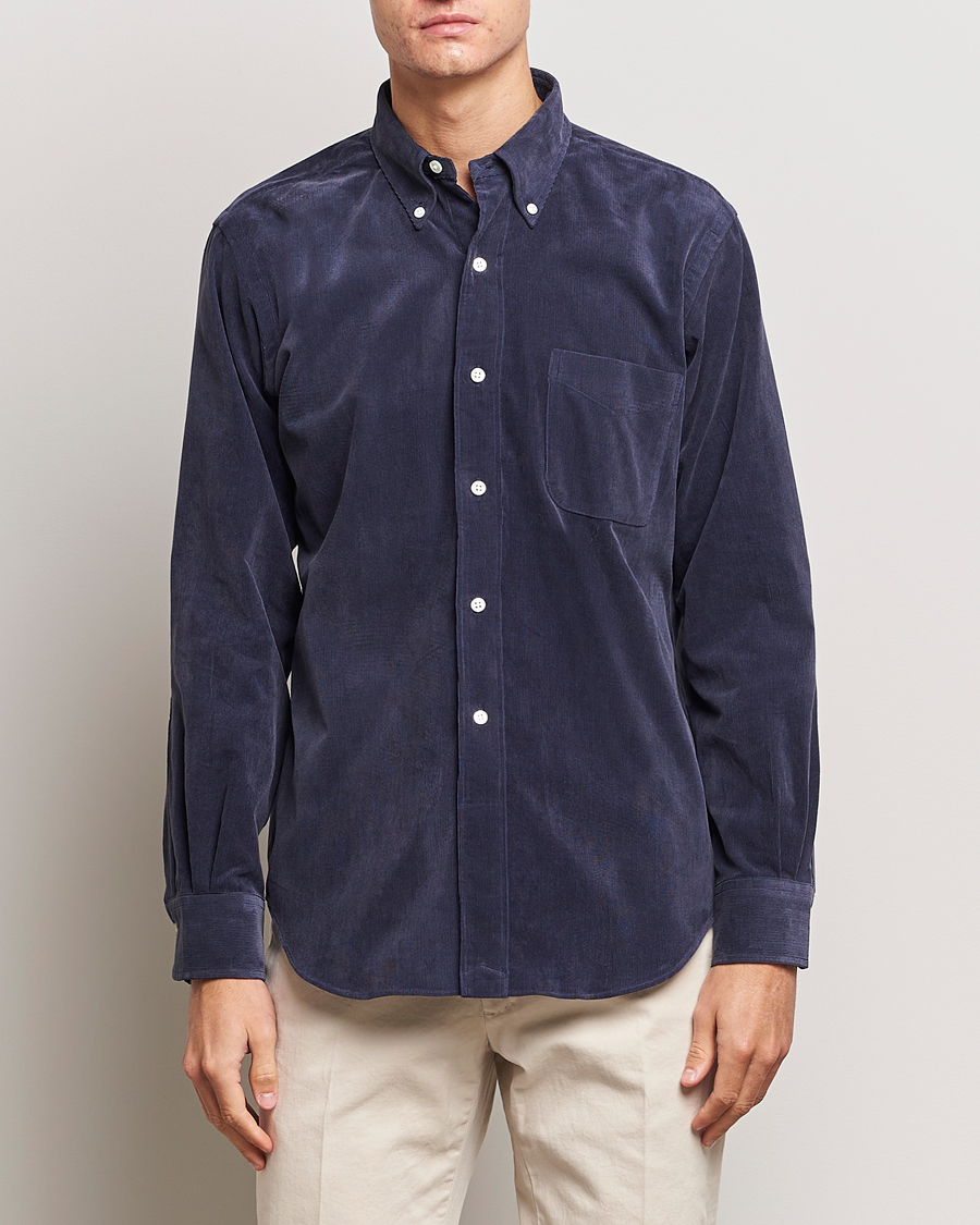 Uomini | Camicie | Kamakura Shirts | Vintage Ivy Japanese Corduroy Shirt Navy
