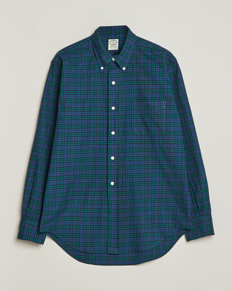 Uomini | Camicie | Kamakura Shirts | Vintage Ivy Blackwatch Flannel Shirt Navy/Green