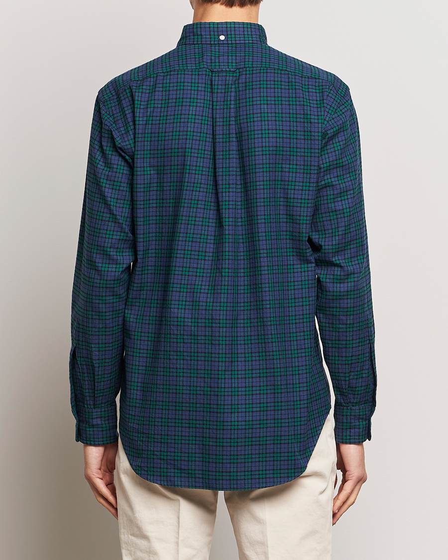 Uomini | Camicie | Kamakura Shirts | Vintage Ivy Blackwatch Flannel Shirt Navy/Green