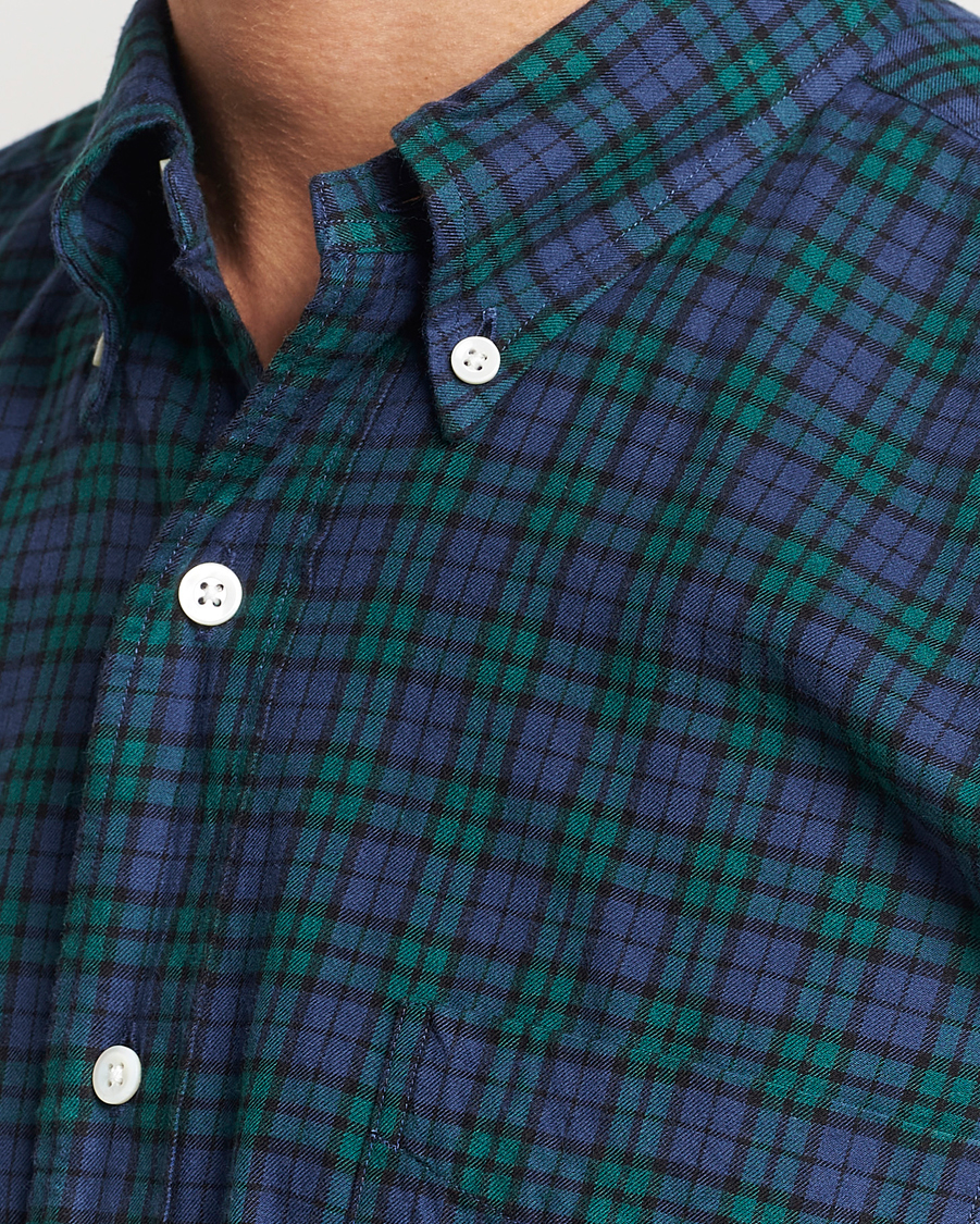 Uomini | Camicie | Kamakura Shirts | Vintage Ivy Blackwatch Flannel Shirt Navy/Green