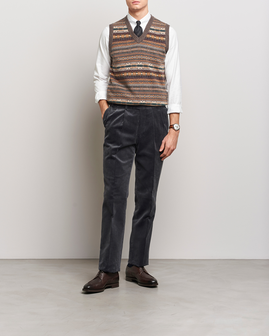Uomini | Maglieria | Beams F | Cashmere Fairisle Vest Dark Brown