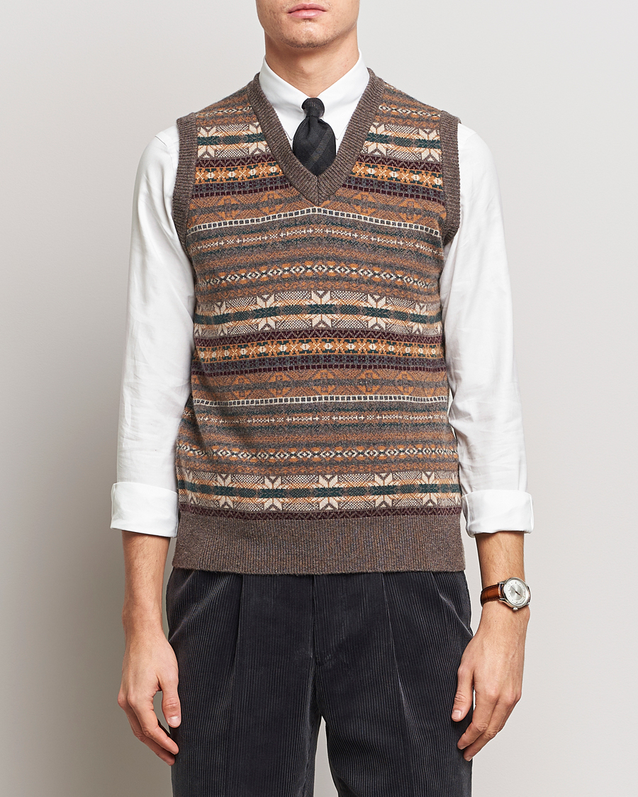 Uomini | Maglieria | Beams F | Cashmere Fairisle Vest Dark Brown