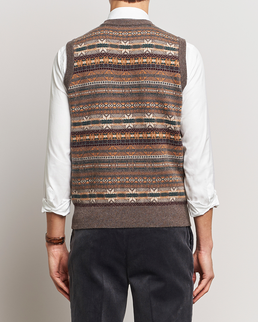 Uomini | Maglieria | Beams F | Cashmere Fairisle Vest Dark Brown