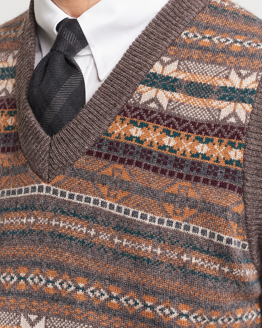 Uomini | Maglieria | Beams F | Cashmere Fairisle Vest Dark Brown