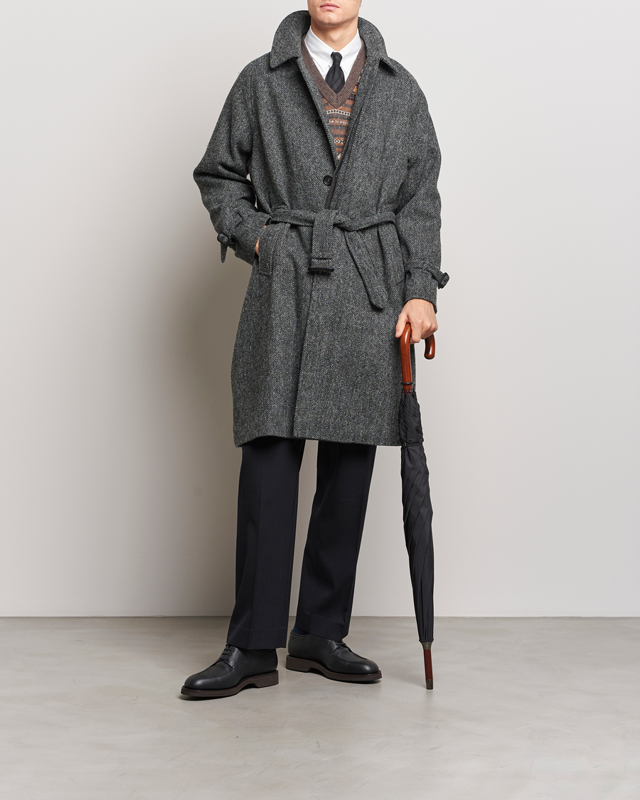 Uomini | Giacche | Beams F | Harris Tweed Raglan Coat Dark Grey