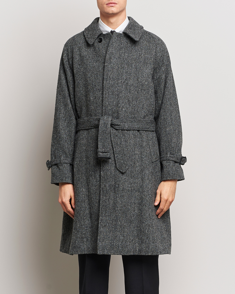 Uomini | Giacche | Beams F | Harris Tweed Raglan Coat Dark Grey