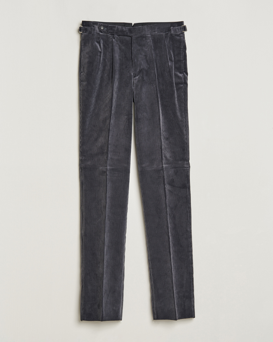 Uomini | Pantaloni | Beams F | Corduroy Side Adjuster Trousers Charcoal
