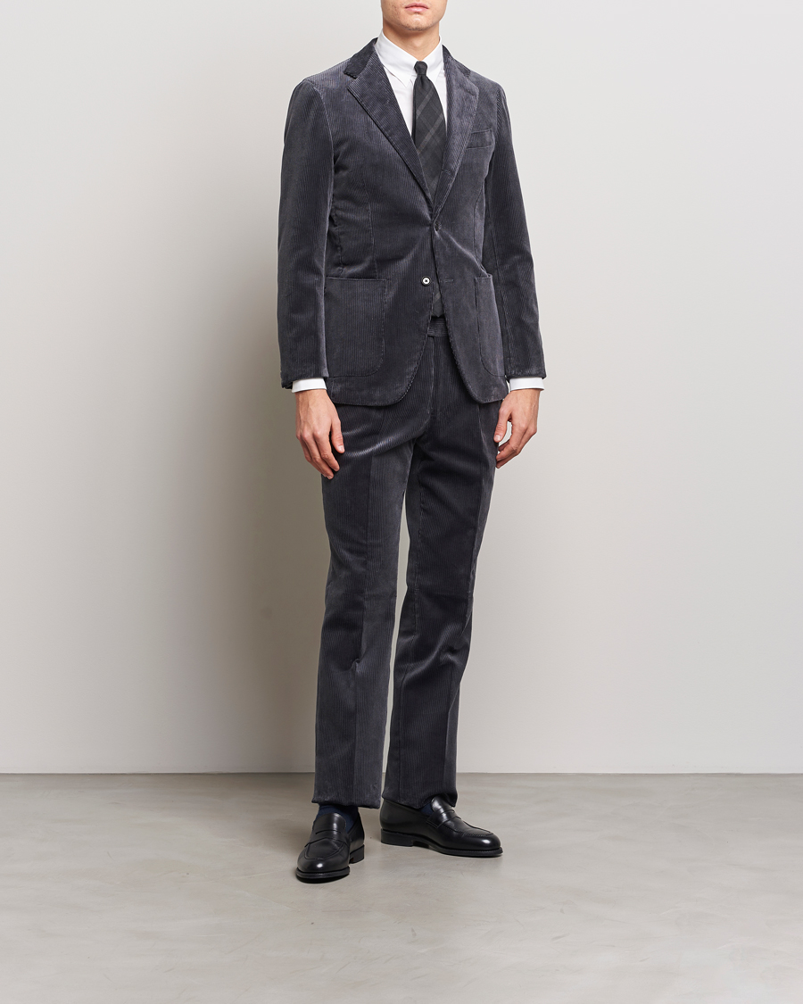 Uomini | Pantaloni | Beams F | Corduroy Side Adjuster Trousers Charcoal