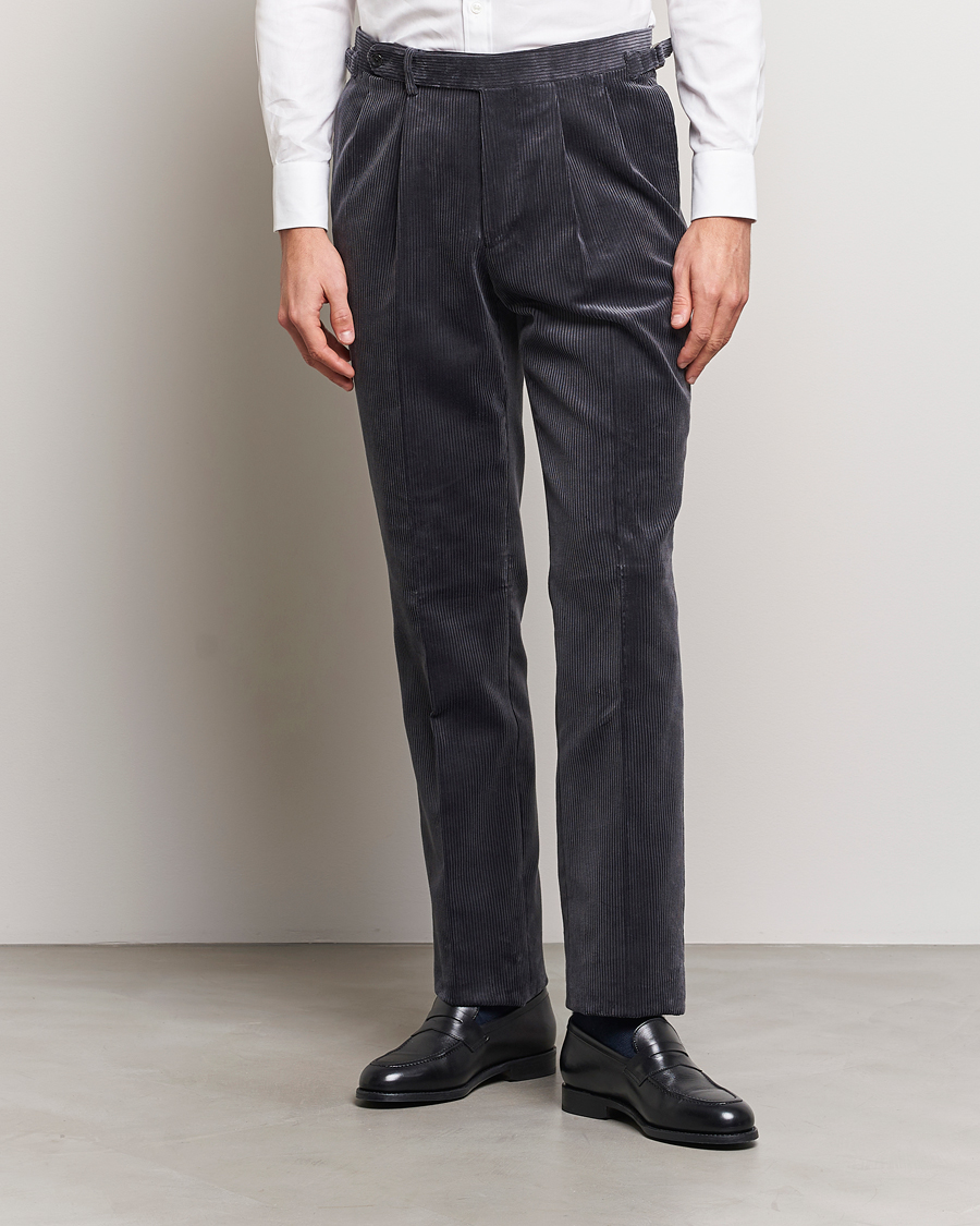 Uomini | Pantaloni | Beams F | Corduroy Side Adjuster Trousers Charcoal