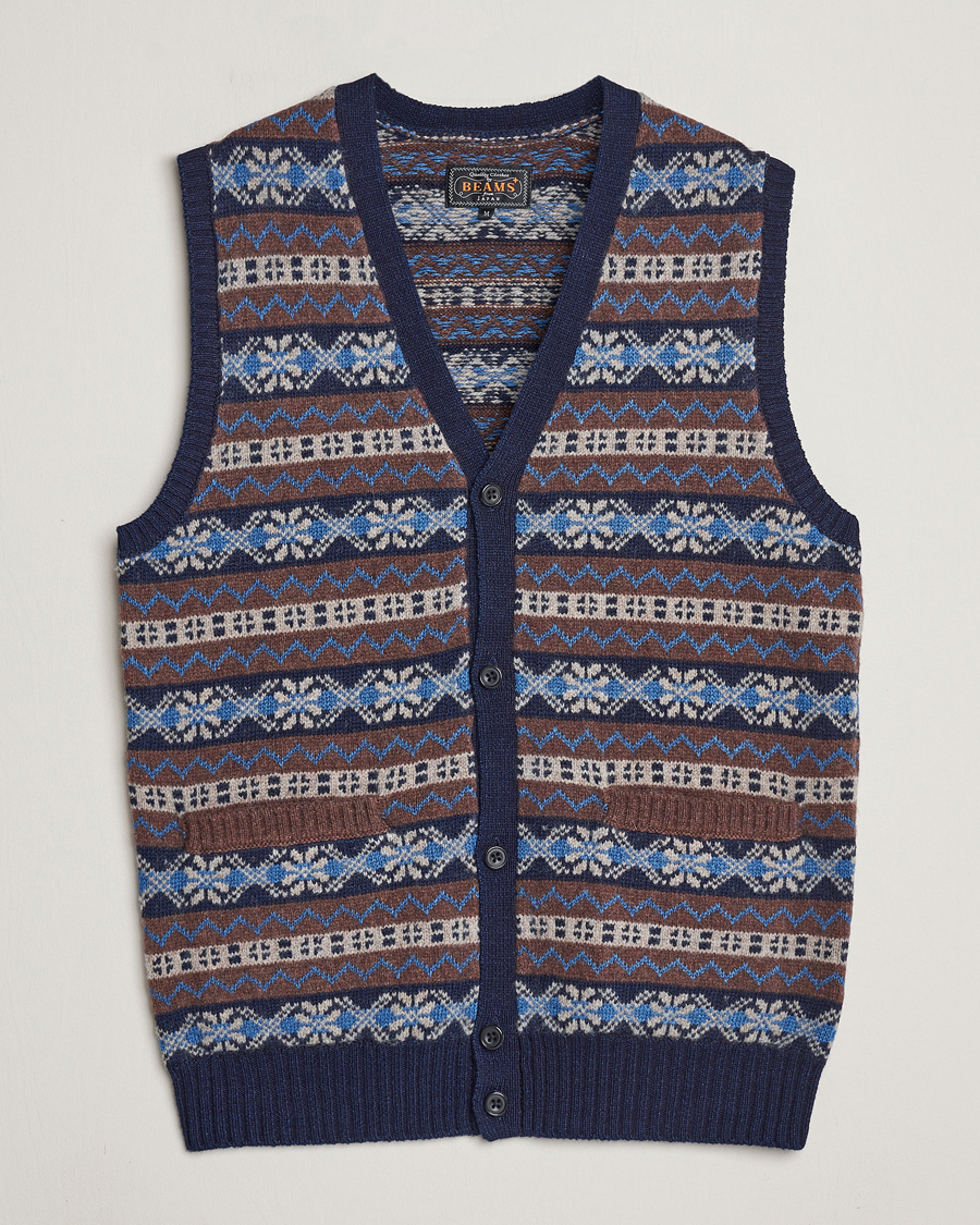 Uomini | Maglieria | BEAMS PLUS | Fairisle Knit Vest Brown