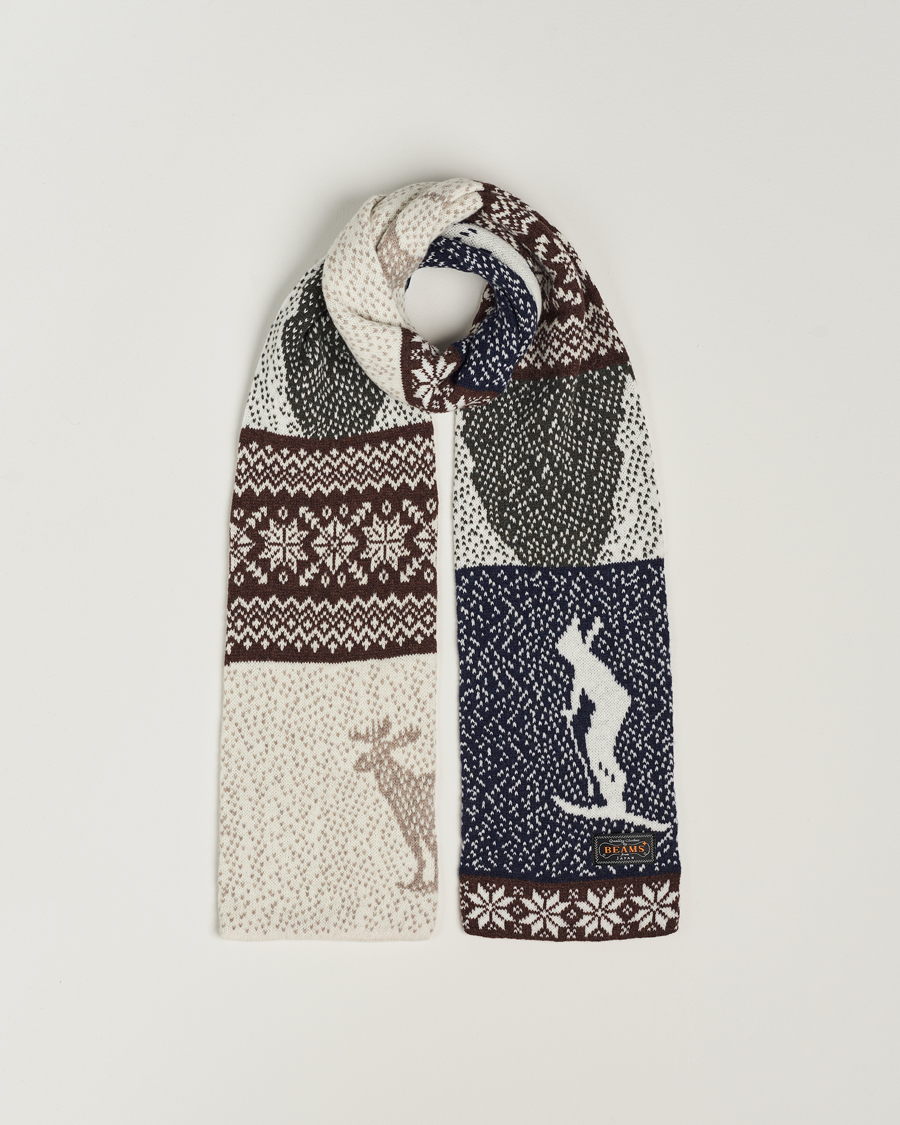 Uomini | BEAMS PLUS Nordic Jacquard Muffler Scarf Natural | BEAMS PLUS | Nordic Jacquard Muffler Scarf Natural