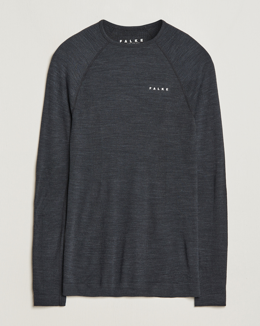 Uomini | T-shirt | Falke | Long Sleeve Wool Tech Shirt Black