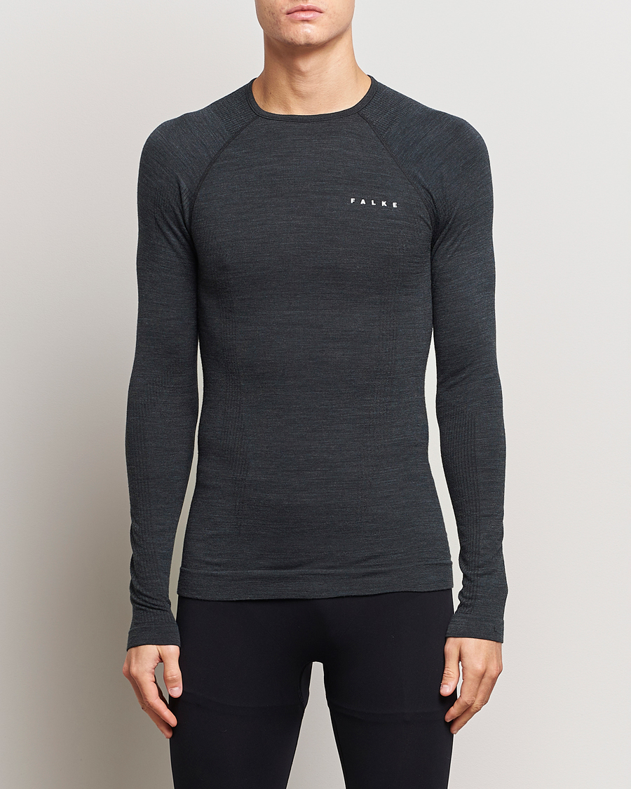 Uomini | T-shirt | Falke | Long Sleeve Wool Tech Shirt Black