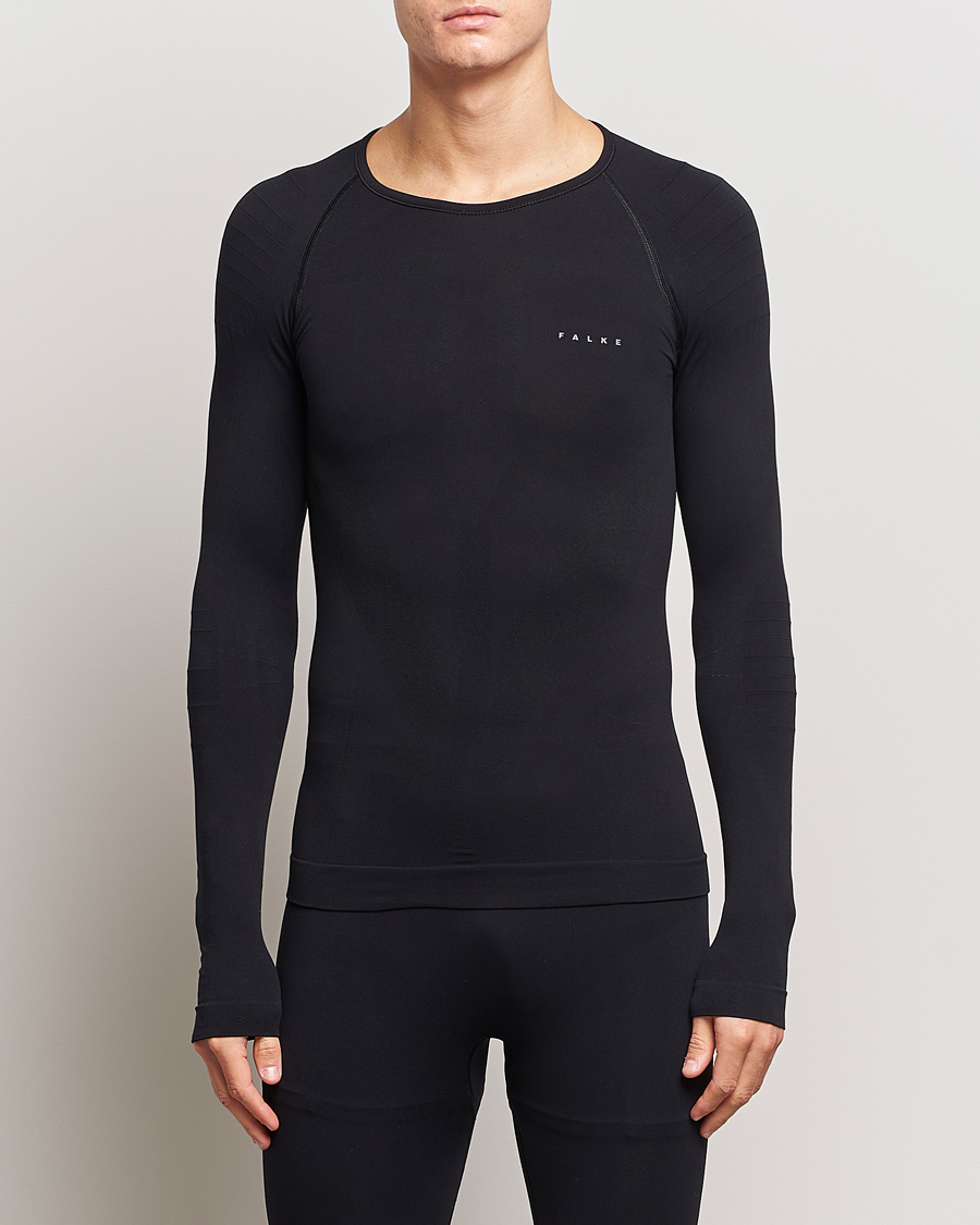 Uomini | T-shirt | Falke | Long Sleeve Warm Shirt Black