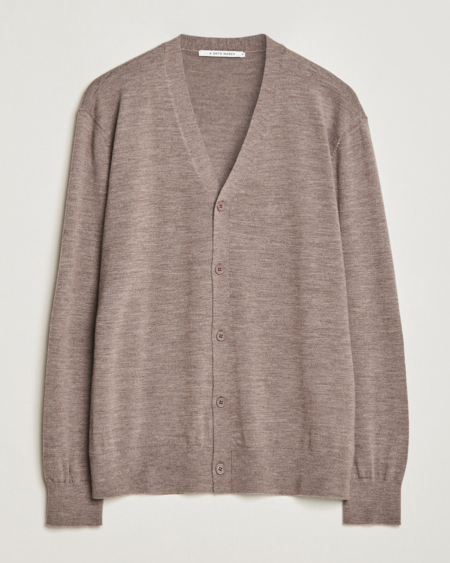 Uomini | Maglieria | A Day's March | Oca Merino Cardigan Taupe Melange