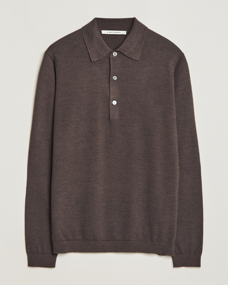 Uomini | Maglieria | A Day's March | Ambroz Merino Polo Dark Brown