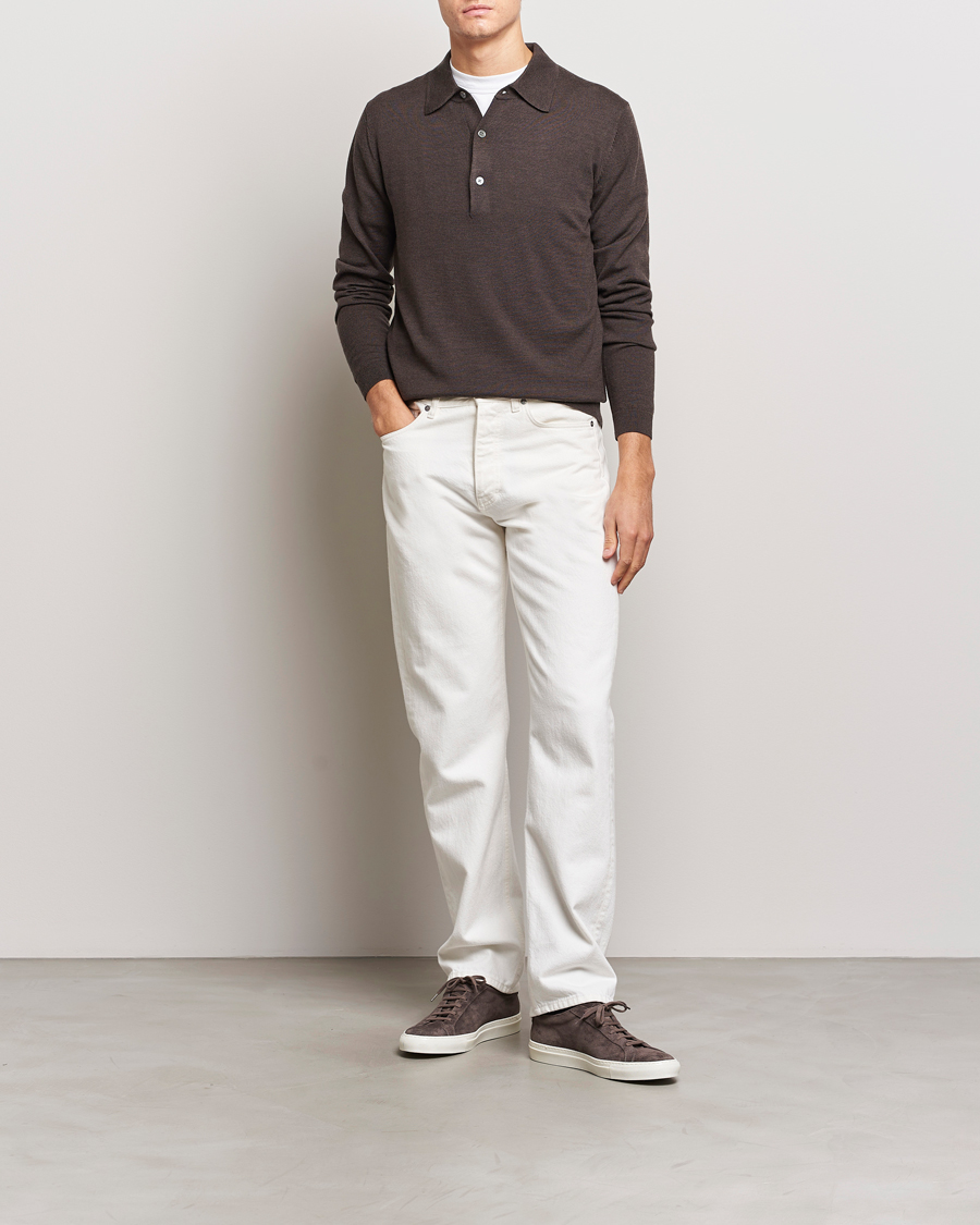 Uomini | Maglieria | A Day's March | Ambroz Merino Polo Dark Brown