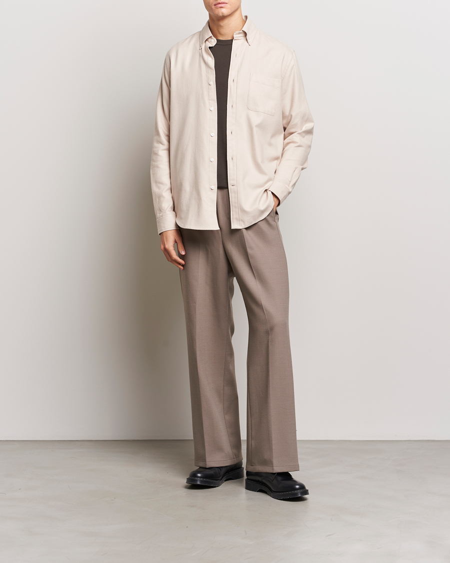 Uomini | Camicie | A Day's March | Moorgate Light Flanell Shirt Taupe Melange