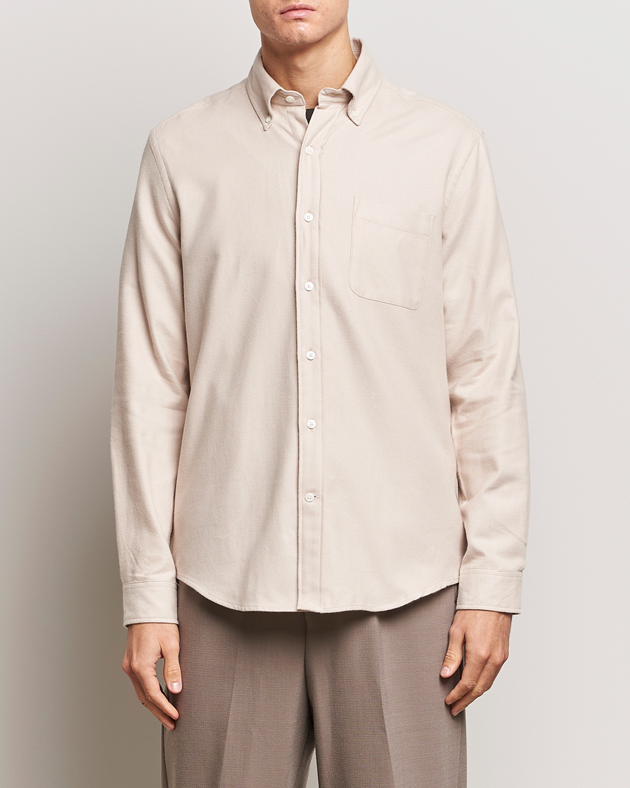 Uomini | Camicie | A Day's March | Moorgate Light Flanell Shirt Taupe Melange