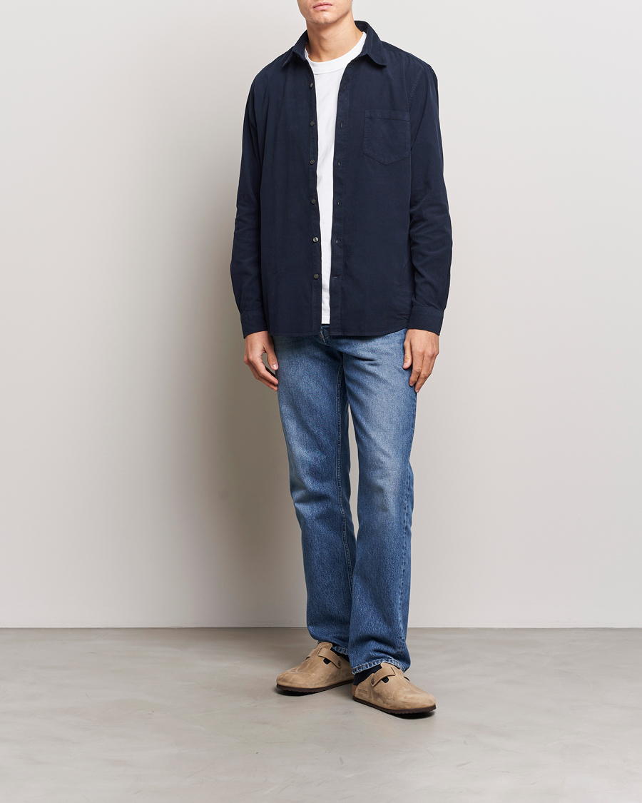 Uomini | Camicie | A Day's March | Daintree Baby Cord Shirt Navy