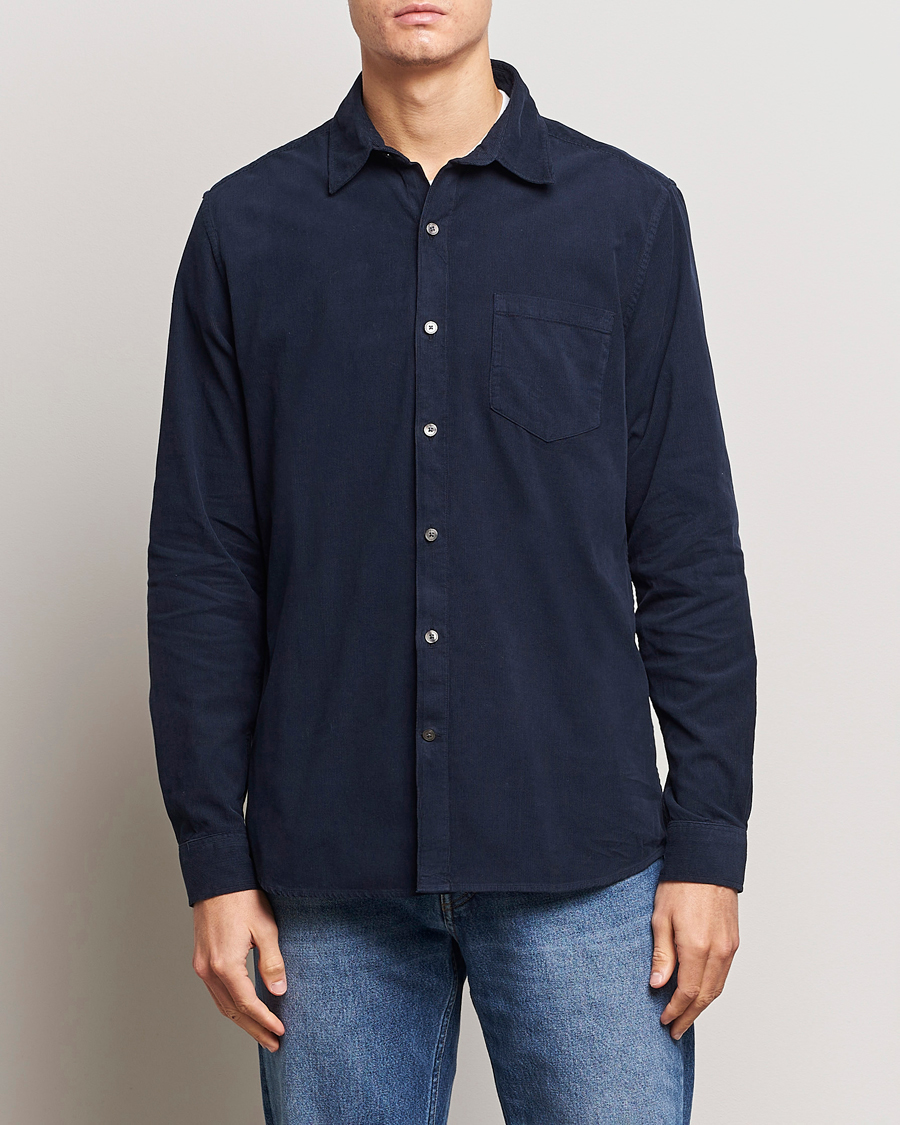 Uomini | Camicie | A Day's March | Daintree Baby Cord Shirt Navy