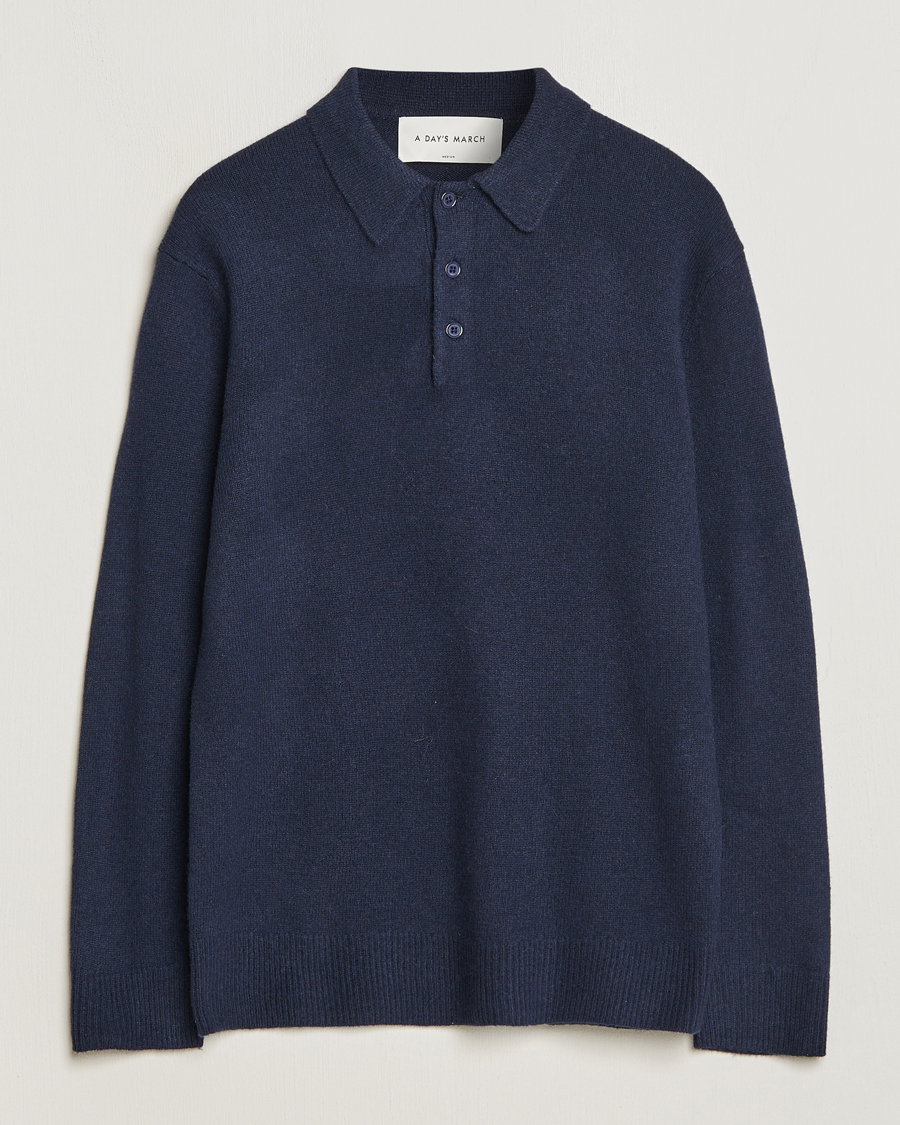 Uomini | Maglieria | A Day's March | Avoch Lambswool Polo Navy
