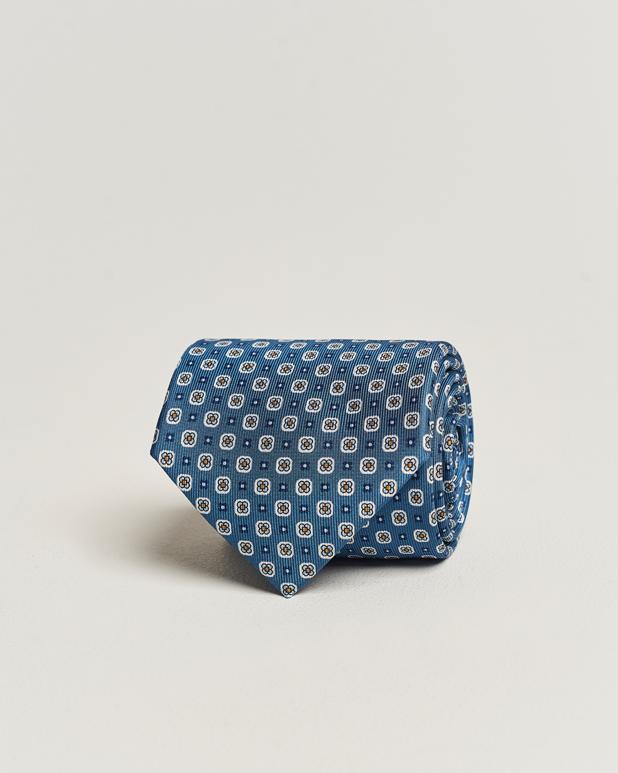 Uomini | E. Marinella 3-Fold Printed Silk Tie Blue | E. Marinella | 3-Fold Printed Silk Tie Blue