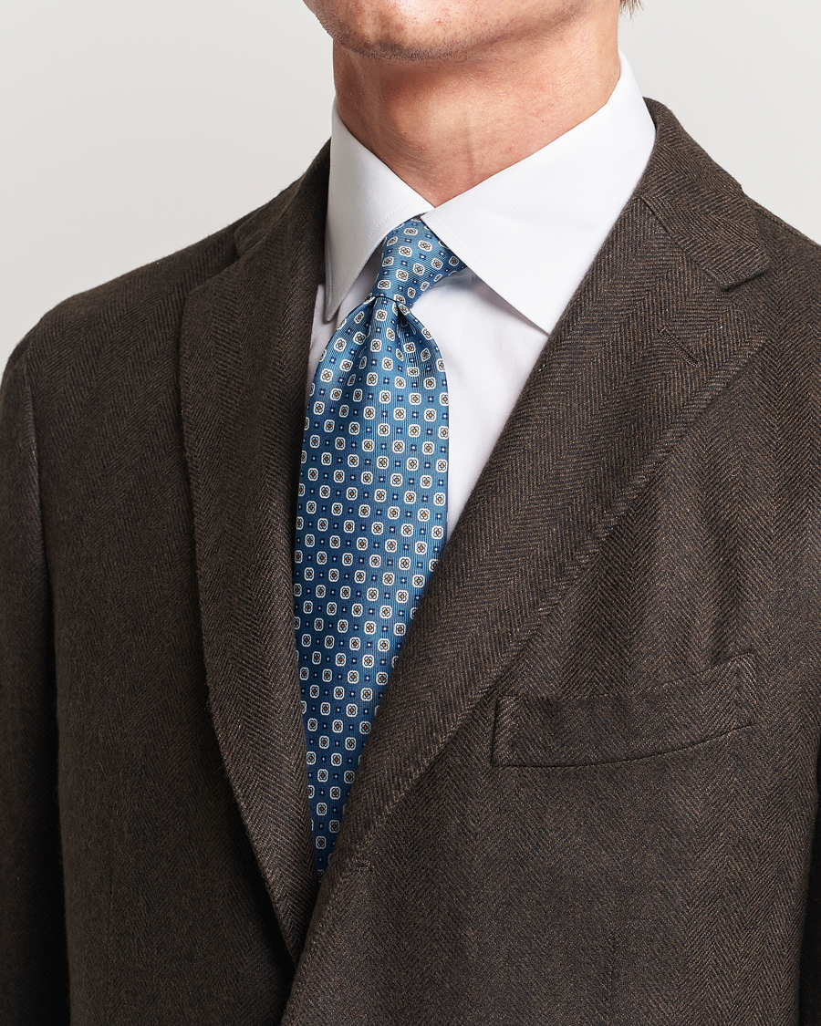 Uomini | E. Marinella 3-Fold Printed Silk Tie Blue | E. Marinella | 3-Fold Printed Silk Tie Blue