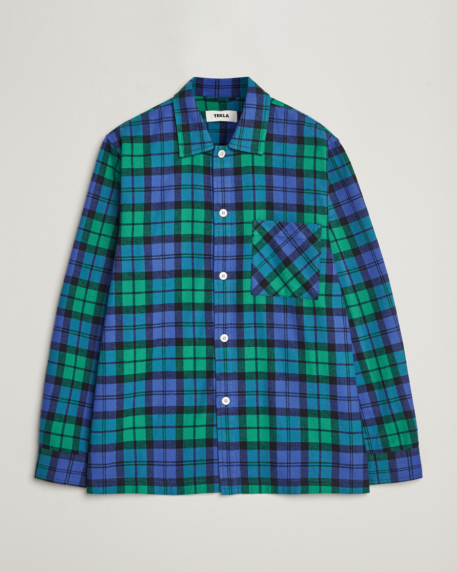 Uomini | Accappatoi & Pigiami | Tekla | Flannel Checked Pyjama Shirt Green/Blue