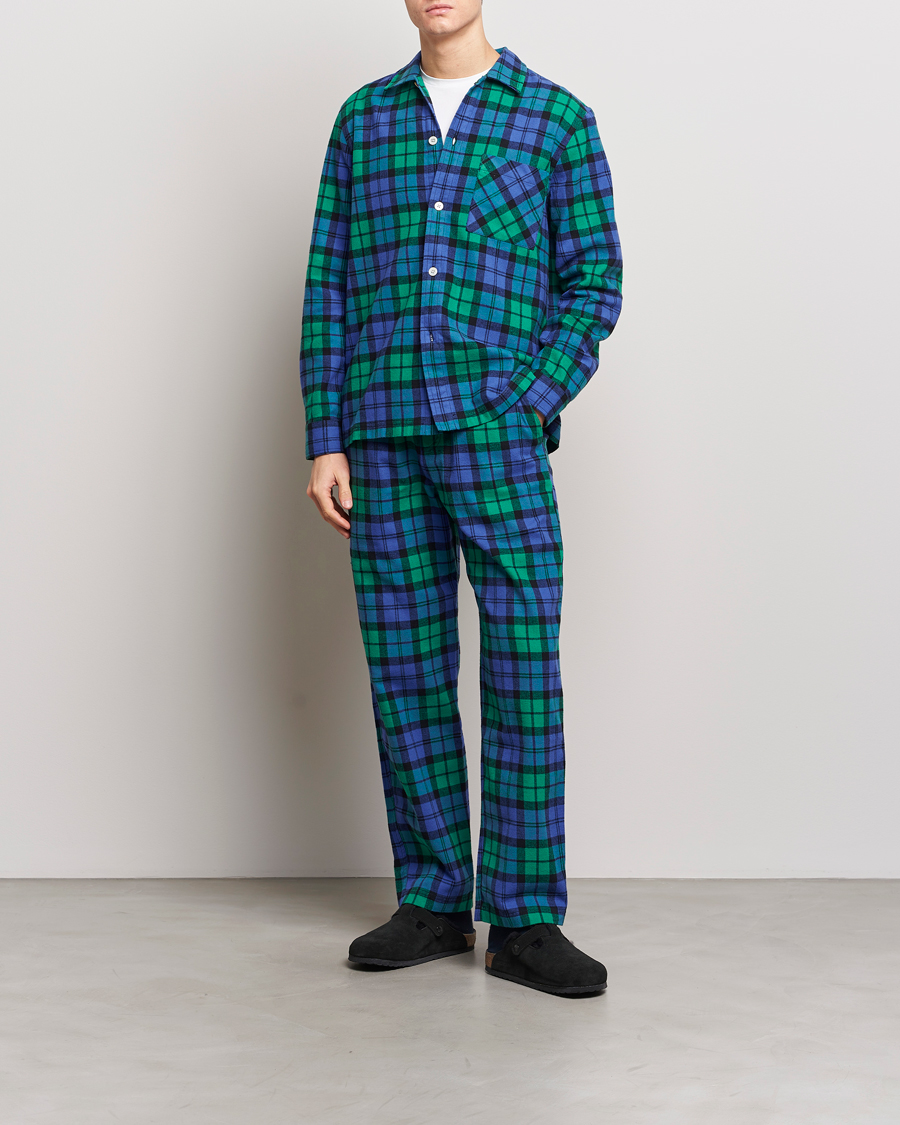 Uomini | Accappatoi & Pigiami | Tekla | Flannel Checked Pyjama Shirt Green/Blue