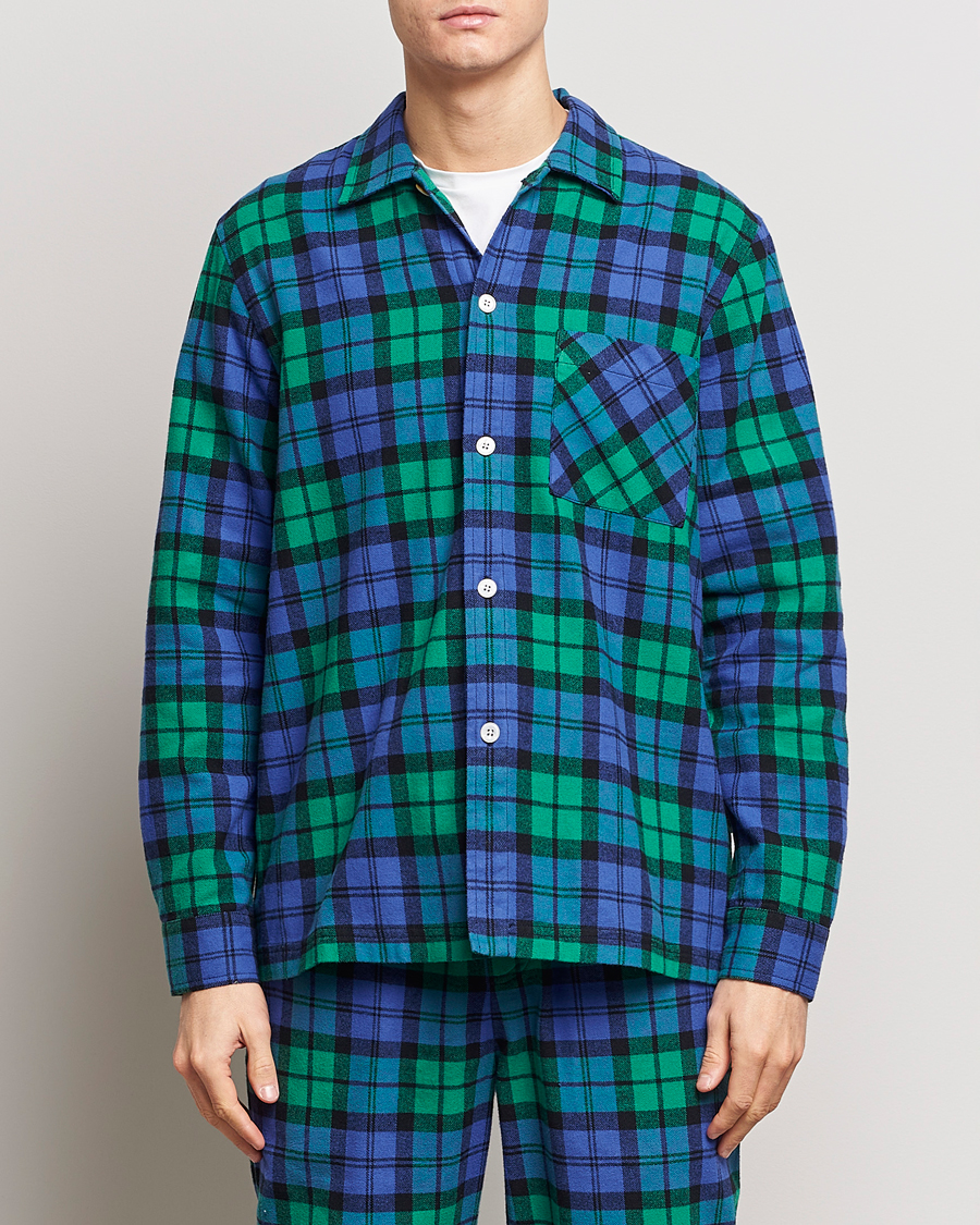 Uomini | Accappatoi & Pigiami | Tekla | Flannel Checked Pyjama Shirt Green/Blue