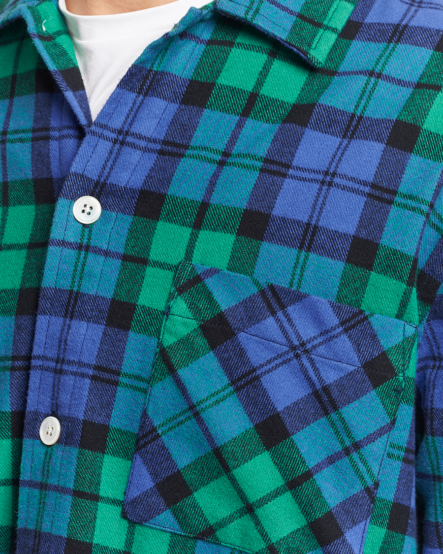 Uomini | Accappatoi & Pigiami | Tekla | Flannel Checked Pyjama Shirt Green/Blue