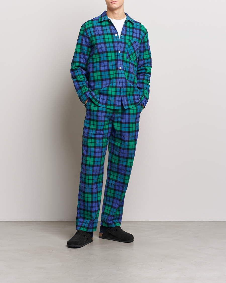 Uomini | Accappatoi & Pigiami | Tekla | Flannel Checked Pyjama Pants Green/Blue