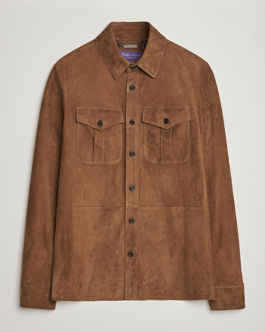 Uomini | Giacche | Ralph Lauren Purple Label | Suede Shirt Jacket Dark Brown