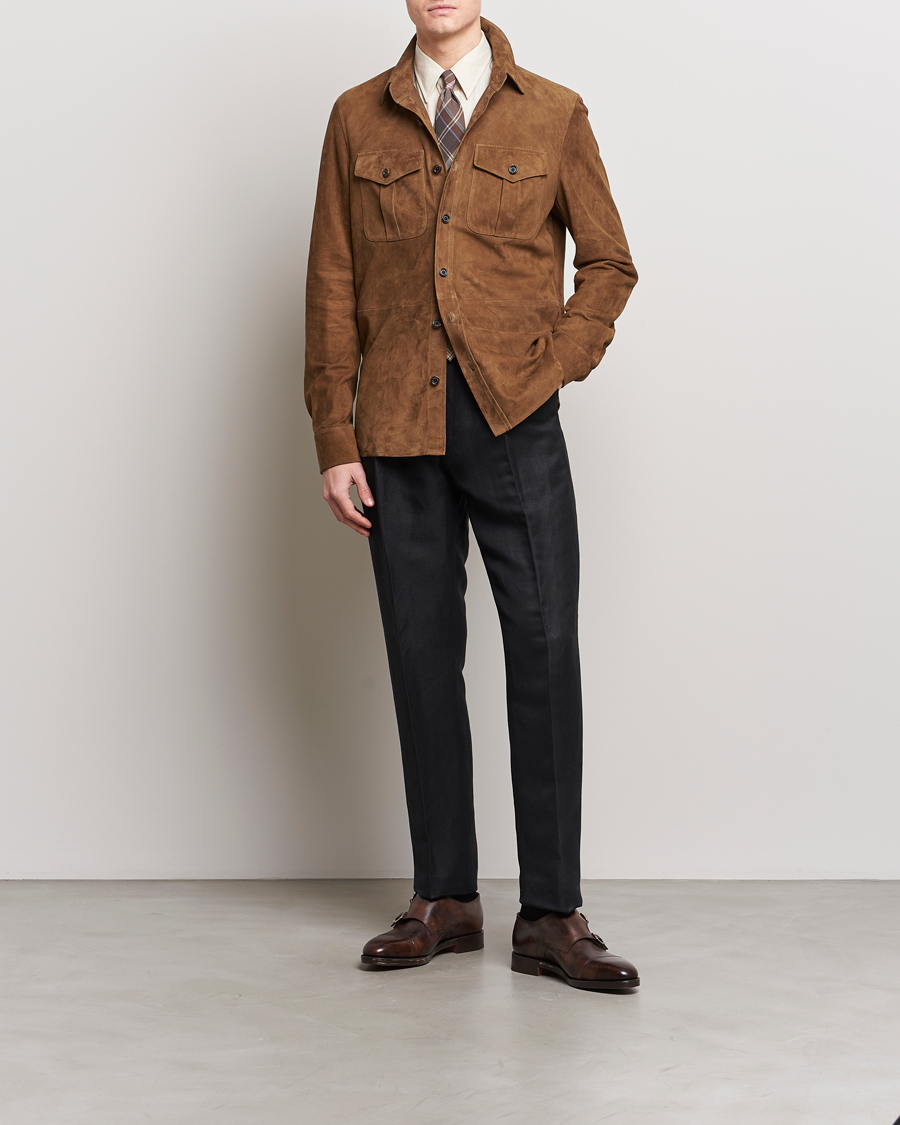 Uomini | Giacche | Ralph Lauren Purple Label | Suede Shirt Jacket Dark Brown