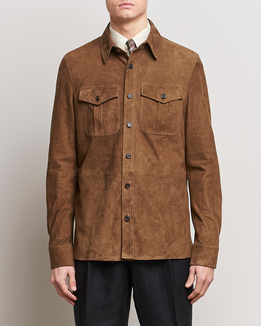Uomini | Giacche | Ralph Lauren Purple Label | Suede Shirt Jacket Dark Brown