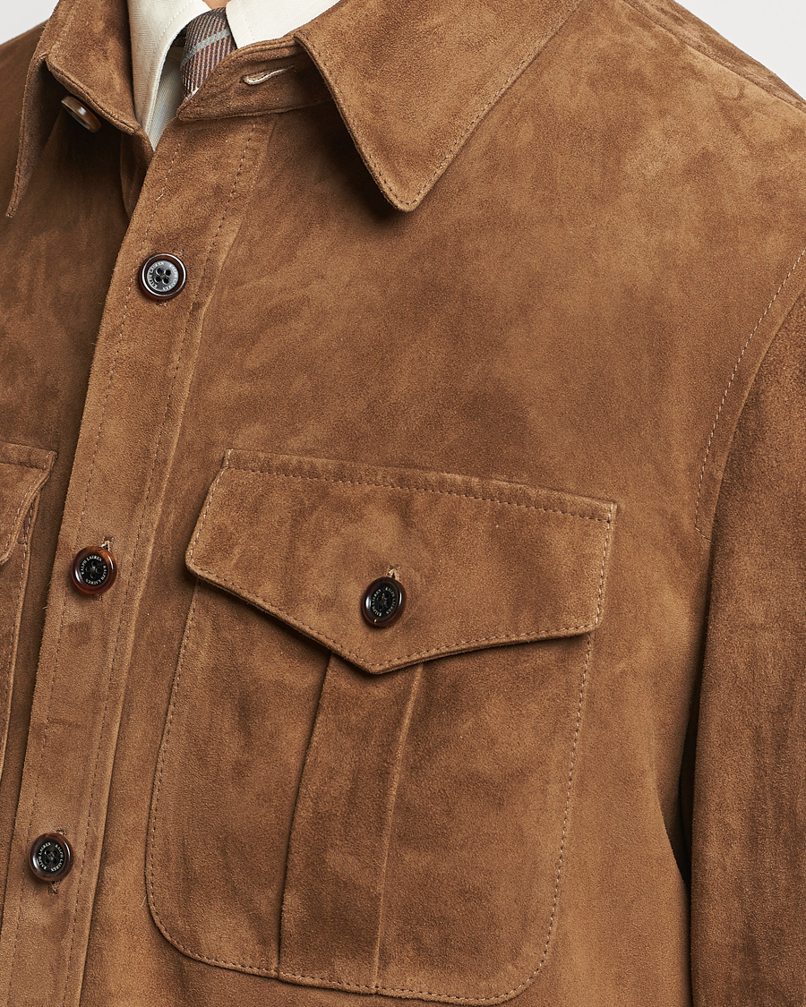 Uomini | Giacche | Ralph Lauren Purple Label | Suede Shirt Jacket Dark Brown
