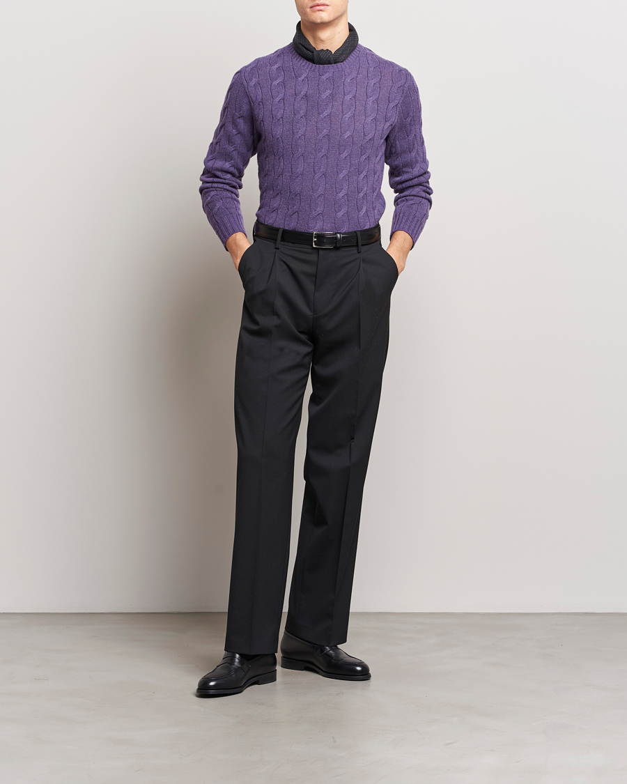 Uomini | Maglieria | Ralph Lauren Purple Label | Cashmere Cable Sweater Purple Melange