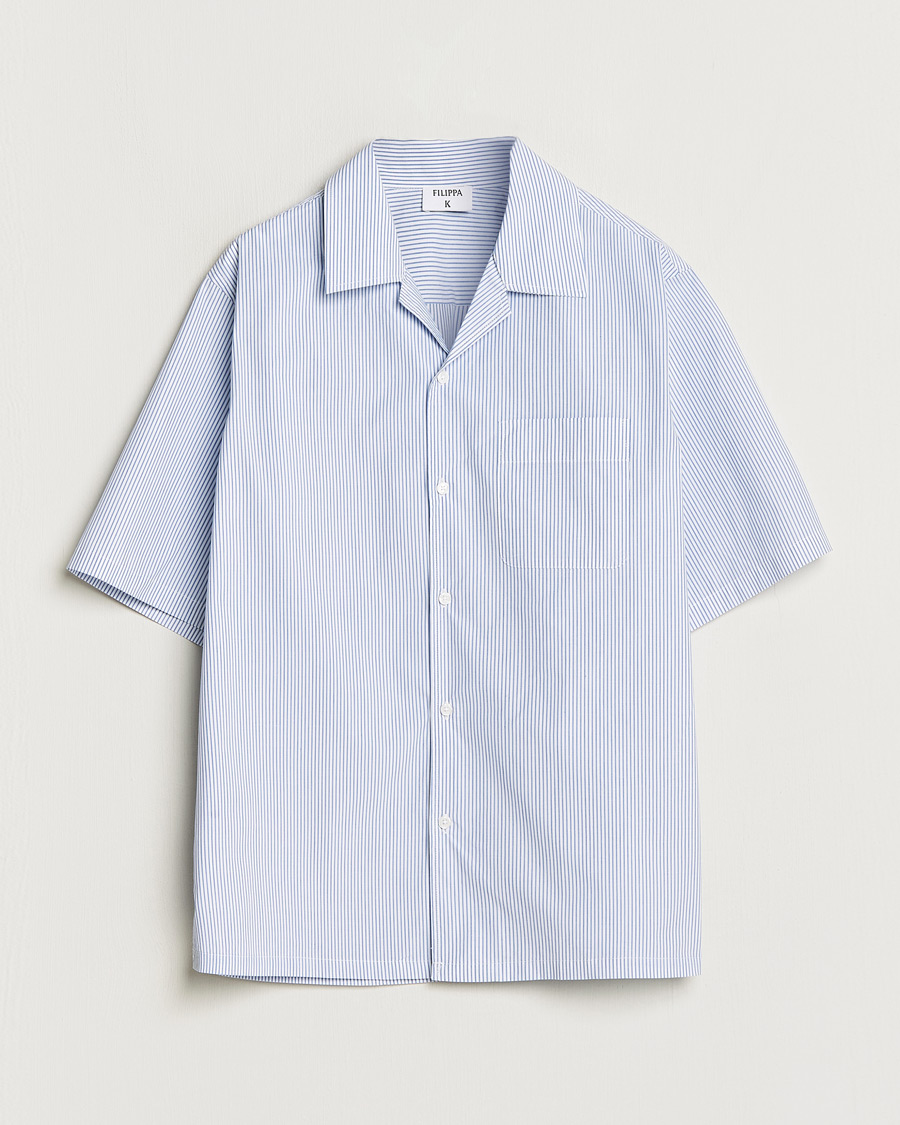 Uomini | Camicie | Filippa K | Striped Short Sleeve Resort Shirt Blue/White