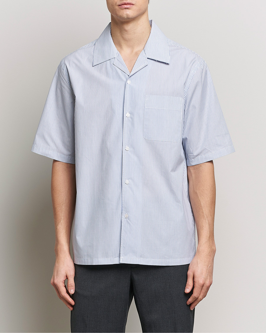 Uomini | Camicie | Filippa K | Striped Short Sleeve Resort Shirt Blue/White