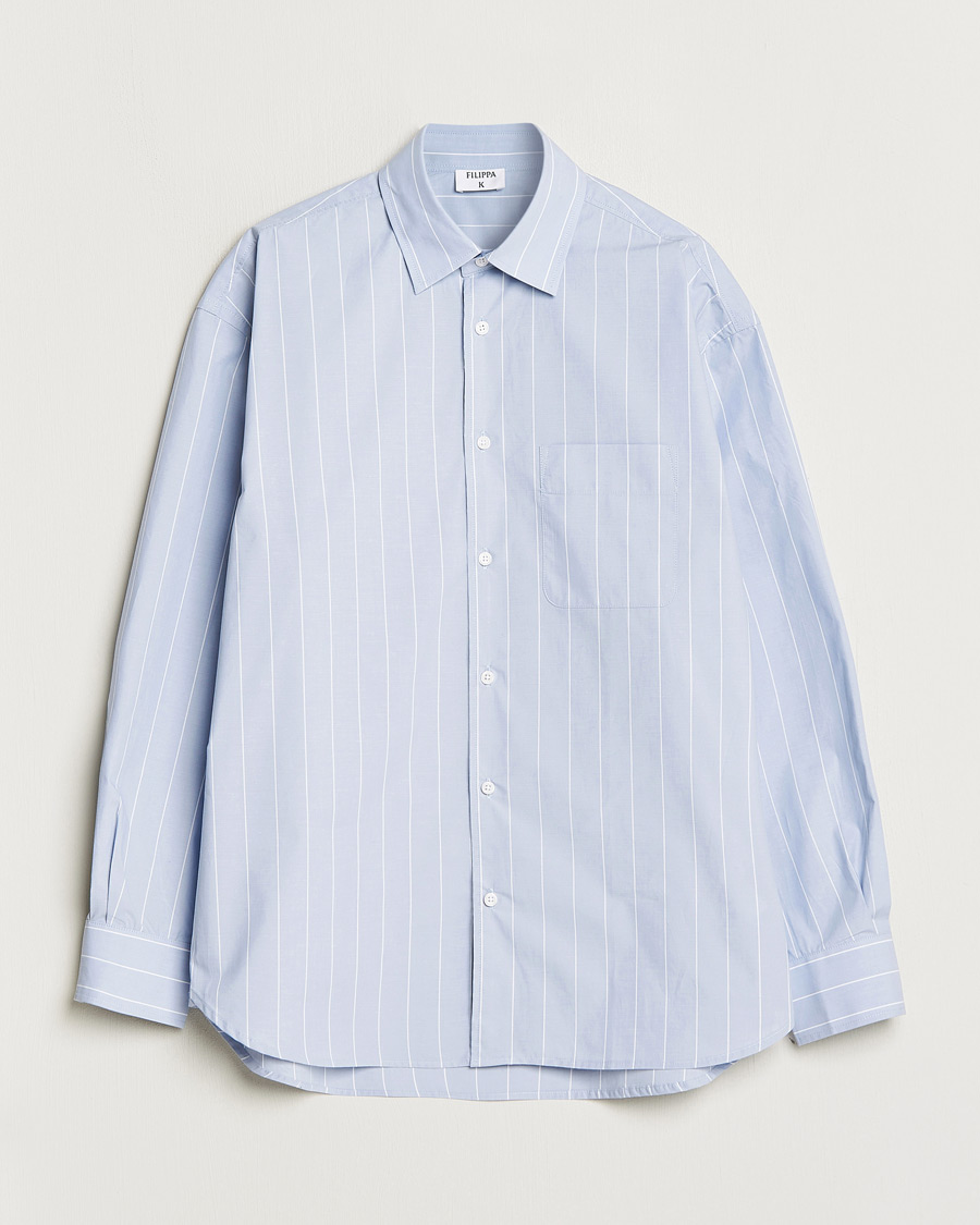 Uomini | Camicie | Filippa K | Striped Poplin Shirt Faded Blue/White