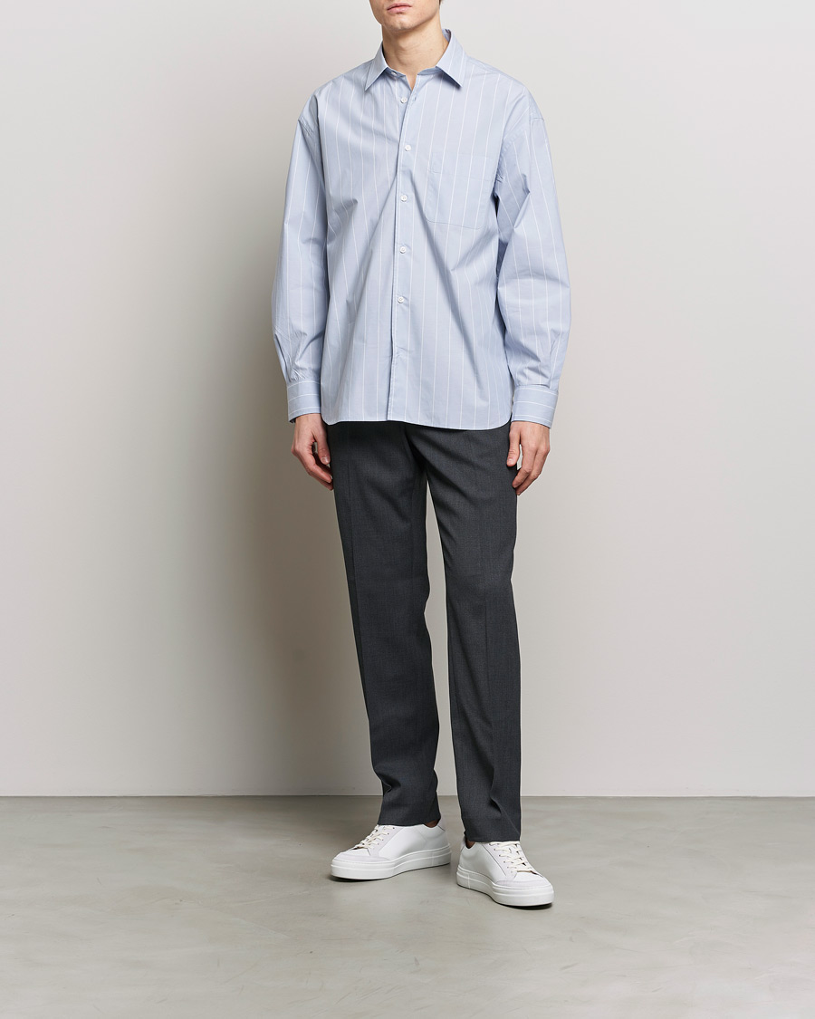 Uomini | Camicie | Filippa K | Striped Poplin Shirt Faded Blue/White