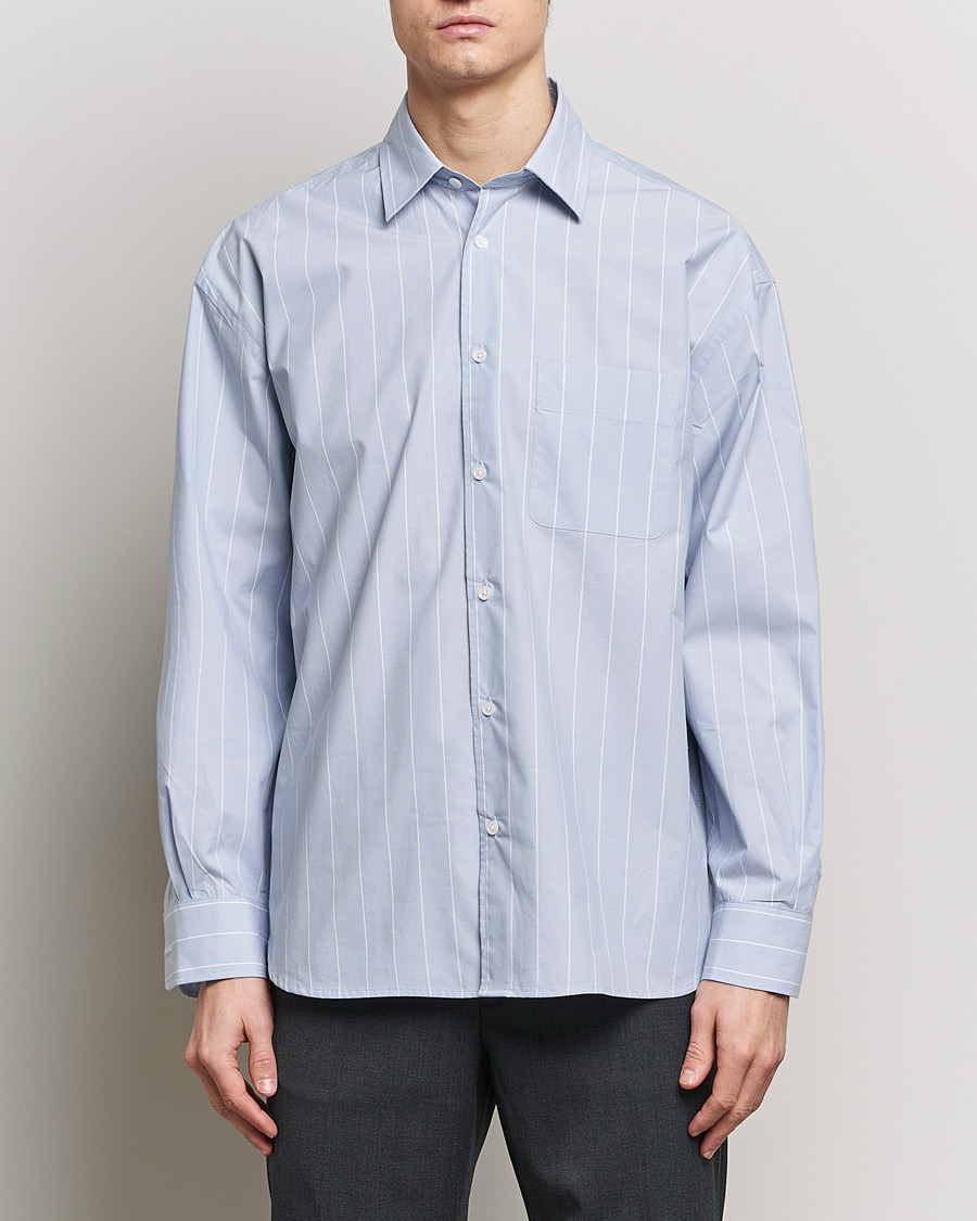 Uomini | Camicie | Filippa K | Striped Poplin Shirt Faded Blue/White