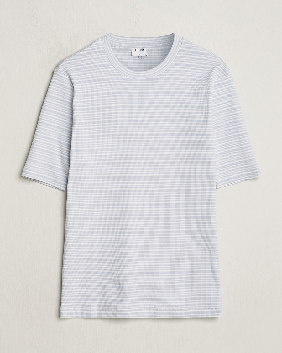 Uomini | T-shirt | Filippa K | Striped Rib T-Shirt Mist Blue/White